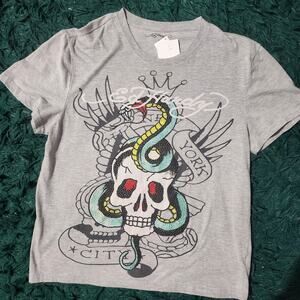 Ed Hardy Skull Snake Crown Graphic Tee Don Ed Hardy Designs Gray L